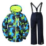 WOWULOVELY Big Boy's 2-Piece Ski Jacket and Pants Thicken Warm Hooded Snowsuit Waterproof Ski Jacket Snowbib Set（FYBK,8)