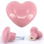 8PCS Ceramic Drawer Knobs for Kids Room Cabinet, Dresser Drawer Handles & Wardrobe Pulls, Pink Heart