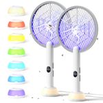 YISSVIC Fly Swatter Electric Bug Zapper Racket 4000 Volt Rechargeable Fly Zapper Indoor Outdoor Dual Modes with Attractant Light (White 2 Pack)