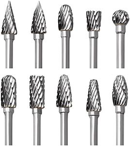 Tungsten Carbide Rotary Burr Set for Dremel, 10PCS Carbide Double Cut Carving Burr Bits with 1/8” Shank Rotary Tool Accessories for Woodworking, Engraving, Drilling, Steel Metal Working