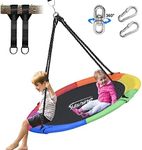 Hishine 43" 110cm Saucer Tree Swing for Kids, 360° Rotate Waterproof Flying Saucer Swing with Swivel, Hanging Straps, Adjustable Ropes, Round Mat Spinner Swing for Tree/Swing Set (Rainbow)