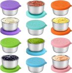 MIZOXY 12 Pack Salad Dressing Containers to go, Small stainless steel spice container with silicone lid, leak-proof dip container, reusable mini sauce container, dip sauce cup, snack box, food container