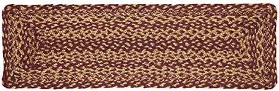 VHC Brands Burgundy Tan Non-Slip Latex Natural Jute Fiber Stair Tread, Braided Handwoven