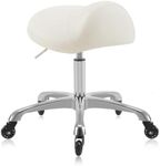 DR.LOMILOMI Heavy-Duty Ergonomic Pneumatic Swivel Rolling Saddle Stool with Extra Wide Seat for Hygienic Clinic Spa Massage Home and Office - 505 KIMO (Vanilla)