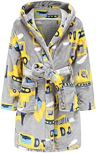 Childlike Me Boys Fleece Bathrobe Hooded Toddler Soft Fuzzy Robe for Kids 2-16 Years Gray Digger 3-4 Years