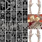 Xmasir 20 Sheets Henna Tattoo Stencil Kit,Temporary Tattoo Templates Indian Arabian Self Adhesive Tattoo Sticker for Face Body Art Paint