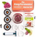 The Easy Fermenter Premium Wide Mouth Fermentation Kit (3 Lids + 3 Weights + Pump) – The Complete Starter Kit - Begin Fermenting with Sauerkraut, Kimchi, Pickles, Fermented Vegetable