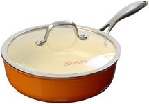 COOKLIFE 9.5 Inch Lightweight Enameled Cast Iron Skilllet with Lid - Toxin-Free - Oven Safe up to 500° F or on Stovetop - Cast Iron Frying Pan for Cook, Bake - Tangelo