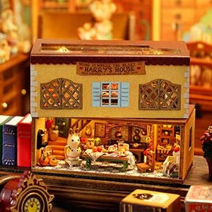 CUTEROOM DIY Miniature Dollhouse Kits, Miniature House Kit, New DIY Mini Rabbit Town Casa Wooden Doll Houses Miniature Building Kits with Furniture Dollhouse Toys for Girls Birthday Gifts (QH002)