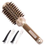 FIXBODY Round Barrel Nano Thermal Ceramic Coating & Ionic Tech Hair Brush with Boar Bristles, for Hair Blow Drying, Styling, Curling, Straightening(3 Inch, Barrel 1.7 Inch, Gold)