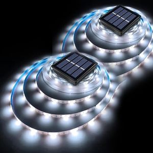 2 Pack Solar LED Strip Lights Outdoor Waterproof 19.6FT 180 LED Solar Powered Rope Light Cuttable 8 Modes for Outside, Garden, Patio, Deck, Fence, Pathway, Stair, Poolside, 6000K White