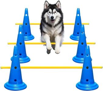 AEDNX Dog Agility Hurdle Cone Set Dog Agility Course Backyard Set Include 6 Agility Cones 3 Agility Rods Dog Agility Training Equipment Height Adjustable Obstacle with Storage Bag （L-Blue）