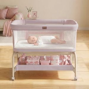 Baby Bassinet Bedside Crib, 3-in-1 Baby Bassinet Bedside Sleeper with Mattress and Soft, Breathable Sheet, Full-Mesh Sides, 6-Height Adjustable, Stable and Secure Crib for Newborns