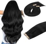 DOORES Hair Extensions Tape in, Jet Black 14 Inch 100g 40pcs, Tape in Hair Extensions Human Hair Remy Hair Straight Natural Hair Extensions Skin Weft for Women