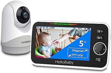 HelloBaby Monitor with Camera and Audio, 5'' Large Screen with Pan-Tilt-Zoom Function, Two-Way Talk, ECO-Mode, Auto-Night Vision, Range up to 960ft and No WiFi Needed, White