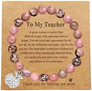 Fuqimanman2020 Teacher Gifts 8mm Bead Natural Stone Apple Pendant Bracelets Appreciation Teacher Bracelets With Gift Message Card for Women, 1, Metal, no gemstone