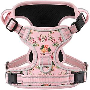 Timos No Pull Dog Harness,NO Need Go Over Dogs Head 3 Snap Buckles Reflective Oxford No Choke Puppy Harness with Front & Back 2 Metal Leash Clips Soft Padded Vest for Small Medium Large Dogs