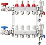 ABST PEX Manifold,4-Branch Stainless Steel Floor Heat Manifold Kit with 1/2" Adapters Included for Hydronic Radiant Floor Heating