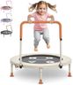 BCAN BT1 36'' Toddler Trampoline, ASTM Certified-Foldable Mini Trampolines for Kids Ages 1-6, Adjustable Handle, Safety Pad & Foldable Legs, Baby Trampoline Indoor/Garden, Gift for Boy and Girl, Beige