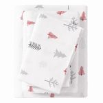 Great Bay Home Flannel Sheet Set King Size - 100% Turkish Cotton, Double-Brushed, Printed Bed Sheets - Ultra-Soft, Cozy, 4-Piece Bedding Set (Winter Trees - Red)