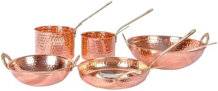 PEAKHILL_Pure Copper Cookware Set 10 Piece Set with Serving Spoon (Copper Sauce Pan Set | Kadhai Set | Fry Pan) with Brass Handle for Cooking