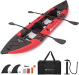 Goplus Inflatable Kayak, 2-person Kayak Set for Adults with 507 LBS Weight Capacity, 2 Aluminium Oars, EVA Padded Seat, 2 Fins, Hand Pump, Carry Bag, Repair Kit, Portable Touring Kayaks (Red)