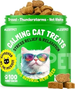 LEGITPET Cat Calming Treats Natural Anxiety Relief for Indoor Cats Stress & Travel Storm Separation Support Helps with Vet Visits, Grooming & Loud Noises Soothing Behavior Aid 100 Yummy Chews