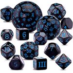 AUSTOR 15 Pcs Complete Polyhedral Dice Set D3-D100 Game Dice with a Leather Drawstring Storage Bag for Role Playing Table Games(Black & Blue)