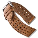 Alpine Genuine Perforated Leather Watch Band - Quick Release Replacement Watch Starps 22mm for Women & Men - Stainless Steel Buckles - Compatible with Regular & Smart Watch Bands - Tan 22mm