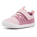 MORENDL Baby Walking Shoes Toddler Sneakers Non-Slip Lightweight Pink Tennis Shoes Boys Girls Infant Mesh 2 Tiny Feet Barefoot Shoes Pink 15-18 Months