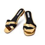 MAEVE & SHELBY Women Fashion Ethnic Flats Trendy Colorful FlipFlops HouseParty Occasions Dailywear For Women (BLACK GOLD, numeric_8)