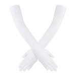 Women Elbow Satin Gloves, 21" White Long Bridal Gloves 1920s Opera Gloves Dance Sunshade Gloves for Woman Evening Party Dresses(White)