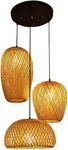 JIAODIE Rustic Rattan Pendant Light Farmhouse Bamboo Pendant Lamp 3-Lights Wicker Shade Basket Woven Chandelier Living Room Bar Dining Room Ceiling Hanging Lighting