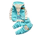 Bold N Elegant Thick Winter Warm T-shirt Pant with Hood Jacket 3 Pc Clothing Set for Infant Toddler Kids (1-2 Years, Blue) (Cotton Blend)