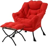 Welnow Lazy Chair with Ottoman, Modern Lounge Accent Chair with Armrests and a Side Pocket, Leisure Sofa Chair Set, Reading Chair with Footrest for Small Space, Corner Chair, Red