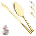 Evanda Gold Wedding Cake Knife and Server Set 2 Pieces, Titanium Gold Plating Stainless Steel Cake Slice and Pie Server for Wedding, Party, Birthday, Dishwasher Safe