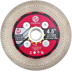 FOCSTOL Diamond Tile Saw Blade - 4.5''(115mm) Cutting and Grinding Disc Wheel with 5/8"-11 Flange for Porcelain Ceramic Tile Marble Granite Artificial Stone with X Mesh Rim for Angle Grinder