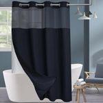 Conbo Mio Hotel Grade Fabric Shower Curtain Set with Snap in Liner for Bathroom with See Through Top Window, Waffle Weave Shower Curtain, Black, Machine Washable (Waffle-Black,54"(W) x 74"(H))