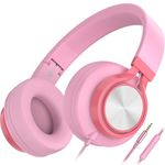 AILIHEN C8 Headphones Wired with Microphone Foldable and Adjustable On-Ear Headsets Volume Control HD Stereo Sound 3.5mm Jack for Chromebook, Laptop, Smartphone, Study, Office, Travel (Pink)