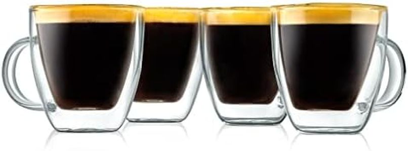 NutriChef Double Wall Insulated Cups - 2pcs 5.2 oz High Borosilicate Glass Sweat Free Mugs Clear Drinkware for Hot/Cold Drinks, Coffee, Espresso, Cappuccino, Latte, Tea, Microwavable, Dishwasher Safe
