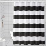 AmazerBath Black Shower Curtain Stripes, 72" W x 72" H Black and White Striped Shower Curtain, Fabric Shower Curtain for Bathroom, with 2 Heavy Stones