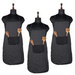 Kuber Industries (Pack of 3) Kitchen Apron | Waterproof Apron | Apron for Restaurant | Cooking Apron for Men | Kitchen Dress for Women | Apron for Chef | Front Pocket Cooking Cloth | Dot | Black