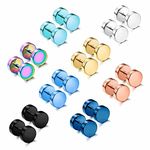 Jstyle 8 Pairs Dot Stud Earrings for Men Women Surgical Steel Screw Flat Back Earrings Multicolor Faux Gauges Ear Plug Tunnel Disc Mens Stud Earrings Piercing Set 4mm/6mm/8mm, Metal, Cubic Zirconia