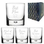 Personalised Engraved Wedding Guest Whiskey Glass, Best Man, Grooms Man, Best Woman, Maid of Honour, Chief Bridesmaid, Any Text, Central Double Old Fashioned 11.5oz, Handwritten Font