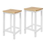 SoBuy FST29-WNx2, Set of 2 Wooden Kitchen Breakfast Bar Stool, Kitchen Stool Dining Stool, White and Natural