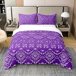 100% Cotton Purple Aztec Bedding Set Single for Girls Women Western Boho Comforter Cover Exotic Tribal Bohemian Duvet Cover Southwest Room Decor,Geometric Native Ethnic Bed Set 1 Pillow Case