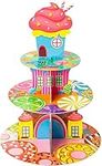 Haooryx 3 Tier Candyland Cupcake Stand for Party Sweet Candy Cupcake Tower 3 Tiered Cardboard Donut Lollipop Cake Display Stand Dessert Holder Kids Birthday Party Baby Shower Table Decoration Supplies