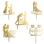 HomeSoGood 5Pcs Wedding Cake Topper Bride Groom Mr Mrs Wedding Decorations Acrylic Gold Cake Toppers Marriage Party Supplies Adult Favors(6.3inch,Gold)