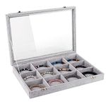 Emibele Jewelry Organizer Bracelet Storage Tray Box, 12 Grids Jewelry Tray with Clear Lid Velvet Jewelry Box for Necklace Bracelets Bangles Display Storage Organizer Box, Grey