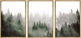 SIGNFORD Forest Framed Wall Art, Green Nature Wall Art, Misty Forest Wall Art, Foggy Forest Wall Art, Pine Forest Wall Art, Landscape Wall Art - 16"x24" x3 Panels